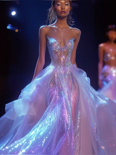 Schickes lila Tüll-Chiffon-Pailletten-Meerjungfrau-Abendkleid, langes Ballkleid Y8331
